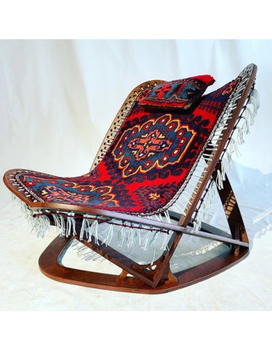 wood chair with rug upholstery