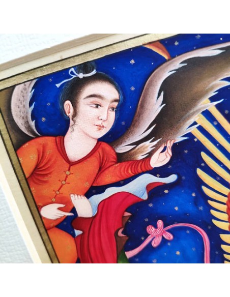 Persian Miniature Painting in Blue - details