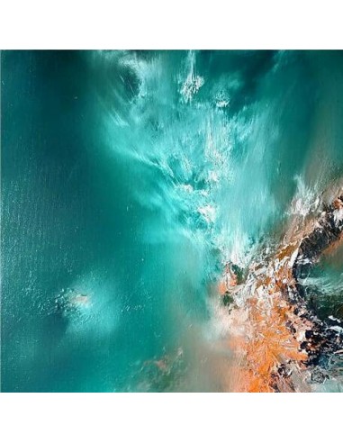 green abstract acrylic painting - details