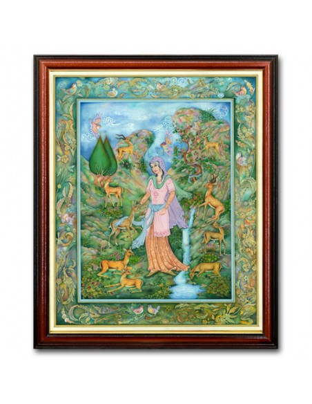 Persian miniature painting - lady in jungle Persian miniature painting - lady in jungle