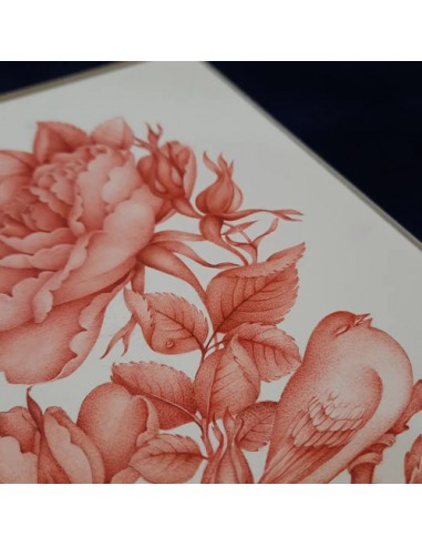 Persian miniature painting of flower and bird - details