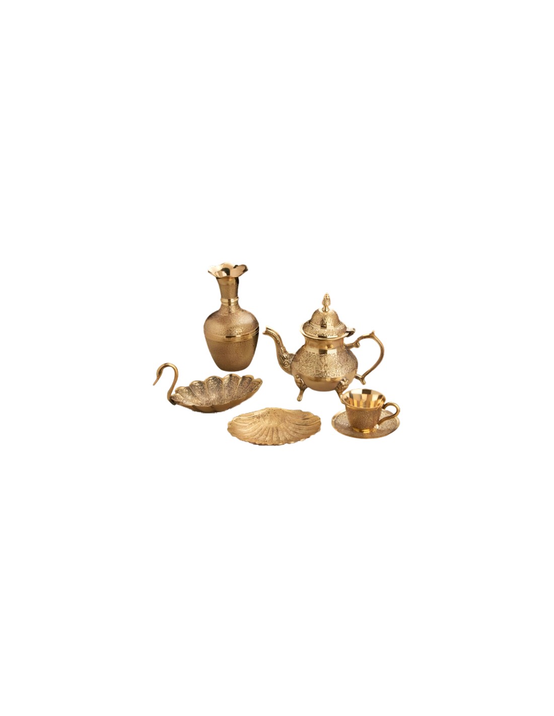 6Pcs Tea Pot Set Brass Orchid Pattern, Delicate Vintage Tea Cup Kit, Brass  Carved Tea Set with 1 Elaborate Brass Carved Tray and 4 Cups and 1 Teapot