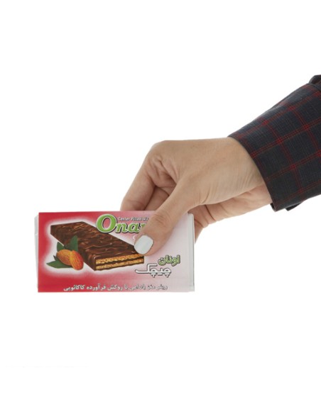 Chocolatey coated wafer bar with almonds