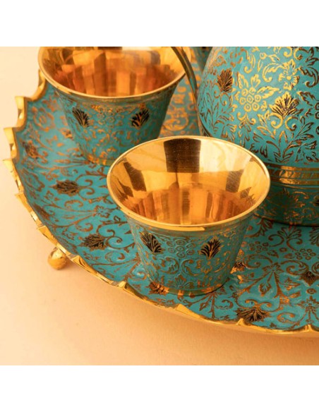 Brass blue and golden coffee set