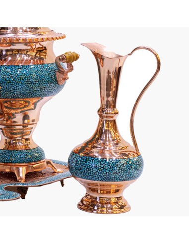 Turquoise inlaid samovar and pitcher