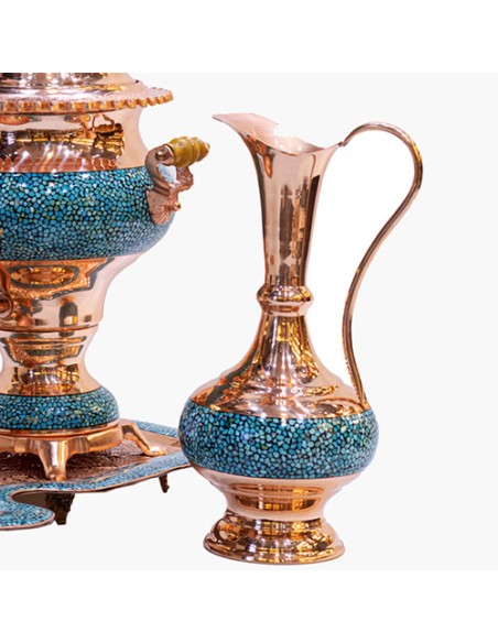 Turquoise inlaid samovar and pitcher