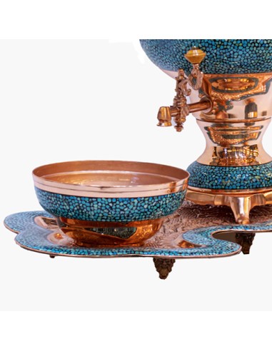 Turquoise inlaid samovar and bowl