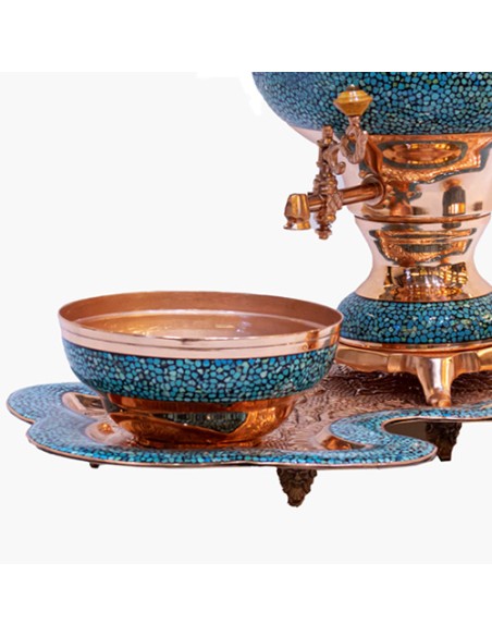 Turquoise inlaid samovar and bowl