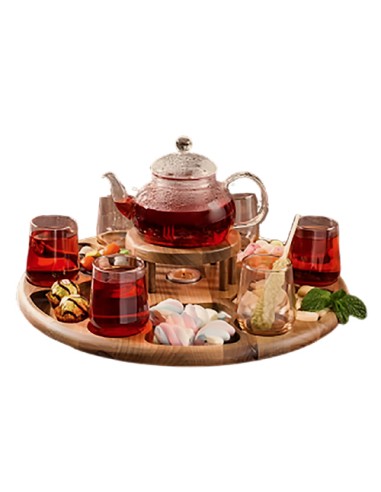 wooden and crystal tea serving set