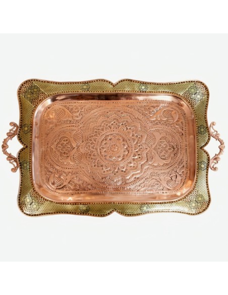 woodwork on copper Khatamkari tea tray