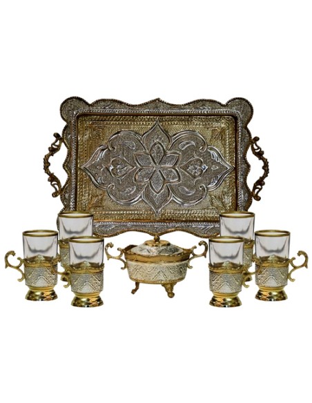 toreutics tea set in golden and silver color