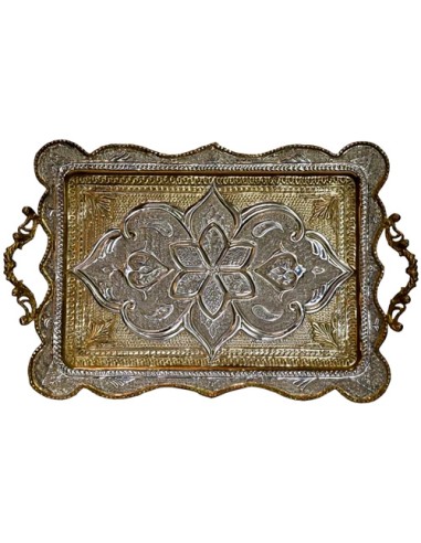 toreutics tea tray golden and silver