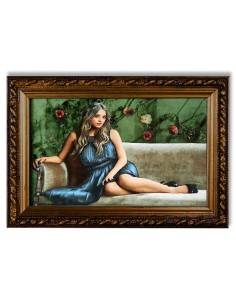 Vintage decorative hand made silk tableau rug "The Sedentary Colleen" wall art