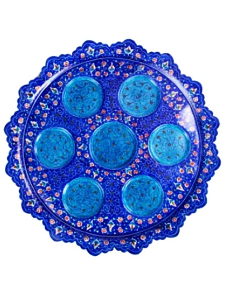 minakari blue round tea tray
