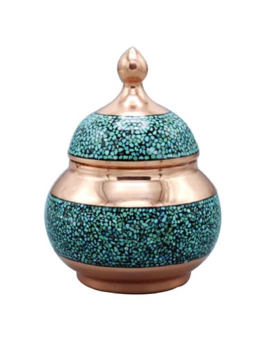 turquoise inlaid lidded candy bowl