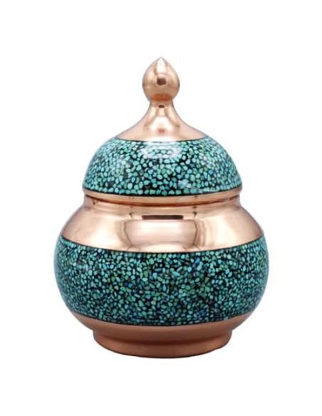 turquoise inlaid lidded candy bowl