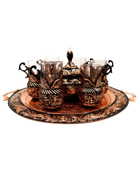 engraved copper tea serving set