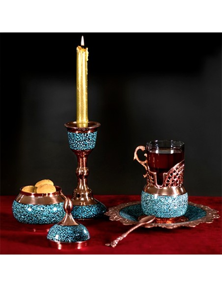 Persian tea set turquoise inlaid