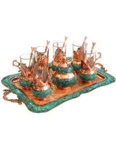 Persian tea set turquoise inlaid