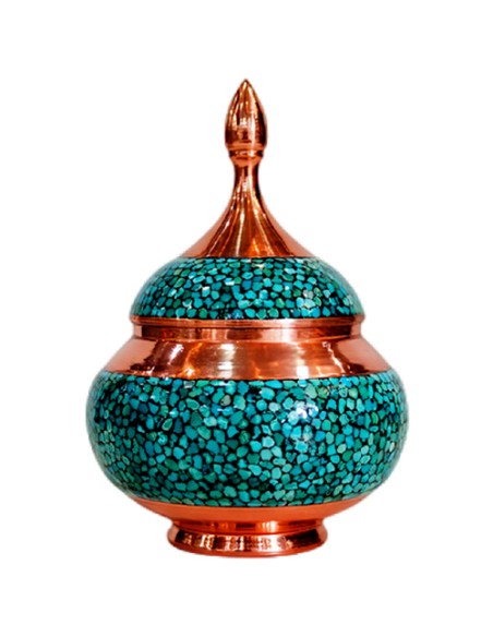 Persian tea set candy bowl turquoise inlaid