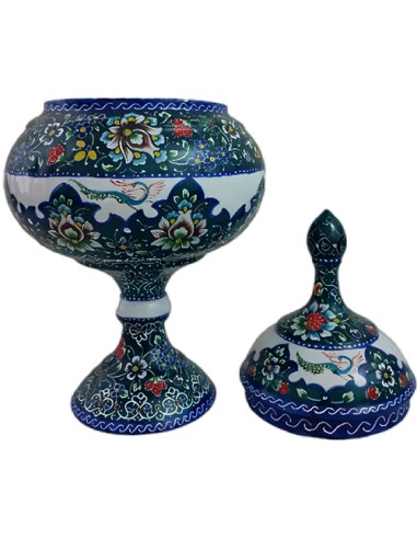 minakari art lidded pedestal candy bowl