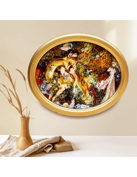 Miniature Hand-Woven Pictorial Carpet "Kiss the Deer" Wall Art