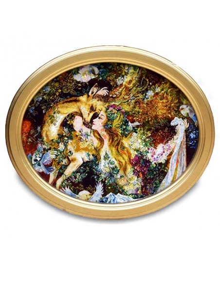 Miniature Hand-Woven Pictorial Carpet "Kiss the Deer" Full View