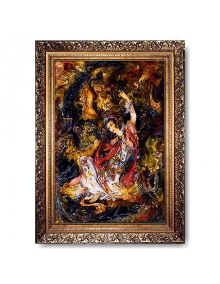 Miniature Hand-Woven Pictorial Carpet "Messenger" Full View