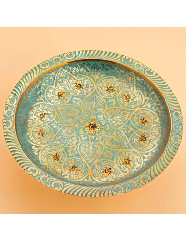 minakari art pedestal turquoise blue serving platter