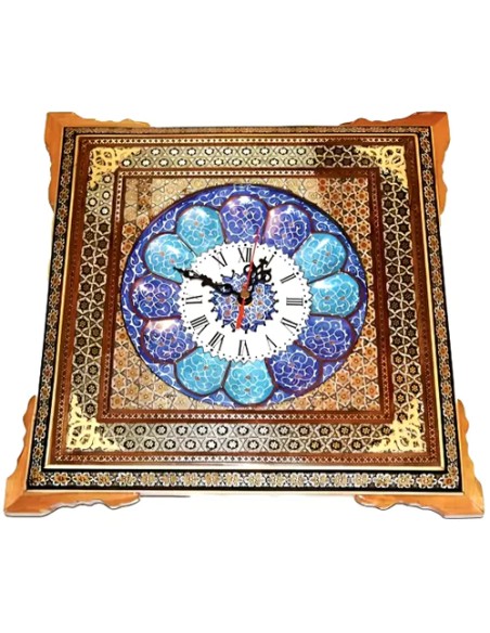minakari wall clock with khatamkari frame