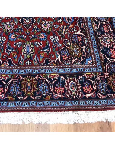 Kashan 4x7 Handmade Wool Red and Blue Rug RC-1897 - Edge View