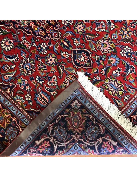 Kashan 4x7 Handmade Wool Red and Blue Rug RC-1897 - Back View