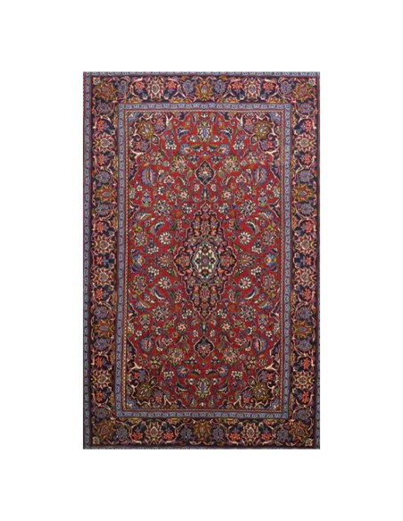 Kashan 4x7 Handmade Wool Red and Blue Rug RC-1897 - Full View