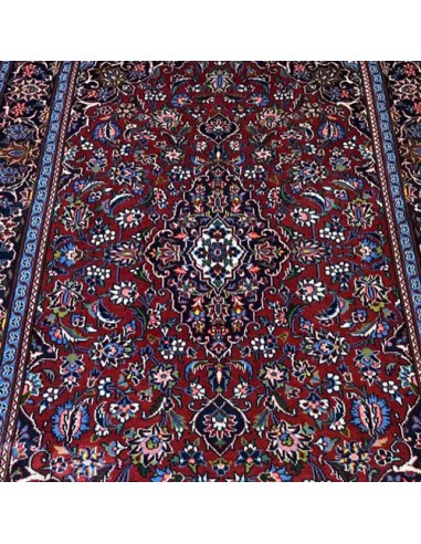 Kashan 4x7 Handmade Wool Red and Blue Rug RC-1897 - Center View