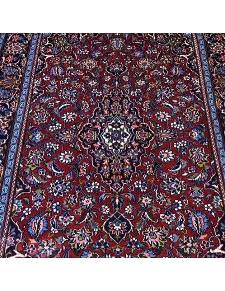 Kashan 4x7 Handmade Wool Red and Blue Rug RC-1897 - Center View