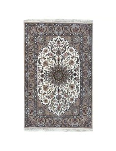 Isfahan 3x5 Grey and White Handmade Silk Rug - Full VIew