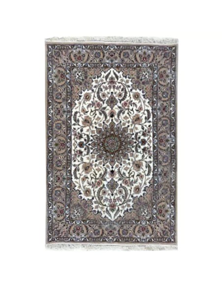 Isfahan 3x5 Grey and White Handmade Silk Rug - Full VIew