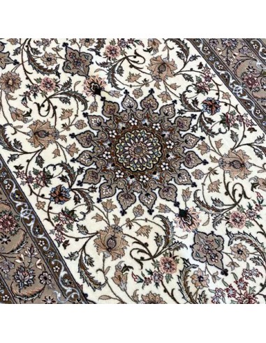 Isfahan 3x5 Grey and White Handmade Silk Rug - Center VIew