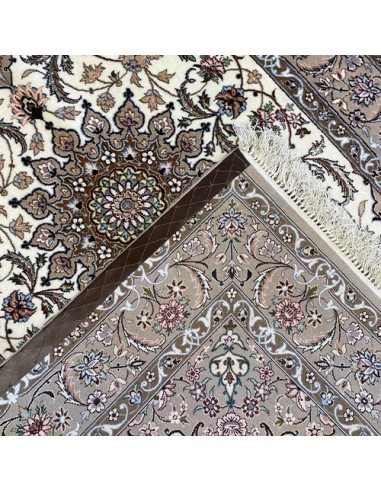 Isfahan 3x5 Grey and White Handmade Silk Rug - Back VIew