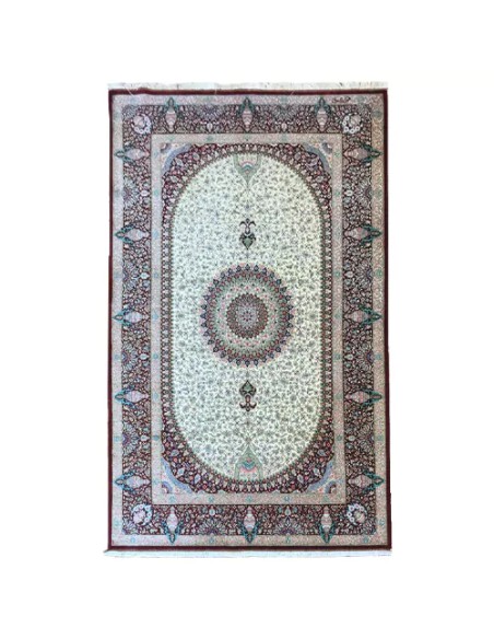 Qum 4x6 All Silk Red and White Rug RC-2040 Full View