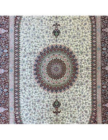 Qum 4x6 All Silk Red and White Rug RC-2040 Center View
