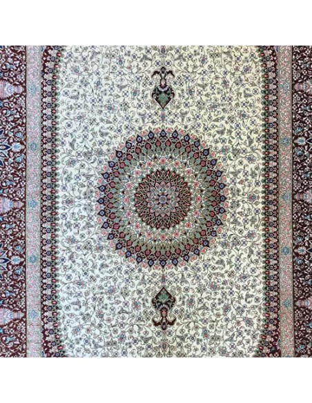 Qum 4x6 All Silk Red and White Rug RC-2040 Center View