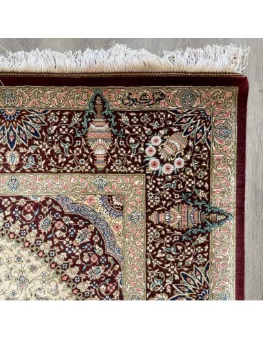 Qum 4x6 All Silk Red and White Rug RC-2040 COrner VIew