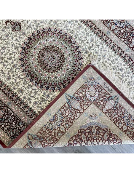 Qum 4x6 All Silk Red and White Rug RC-2040 Back View