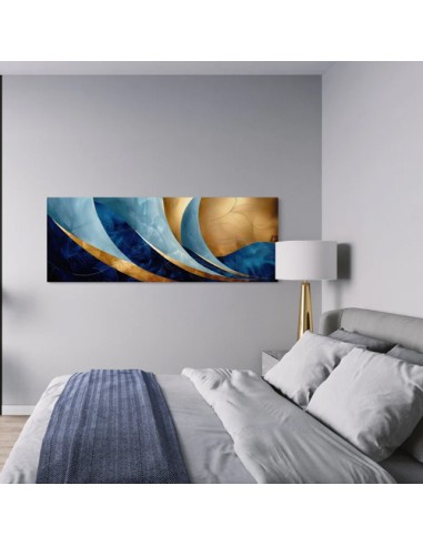 Blue Gold Abstract Wall Painting in Bedroom