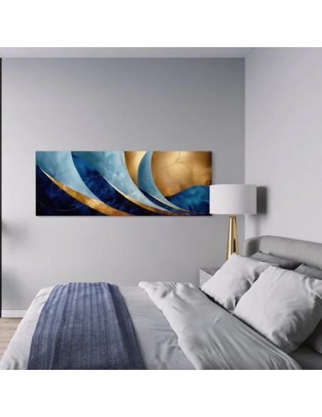 Blue Gold Abstract Wall Painting in Bedroom