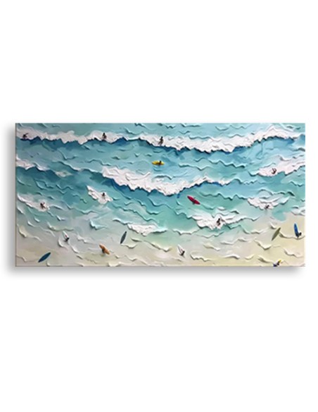 Surfers on Sea Wave Abstract Painting