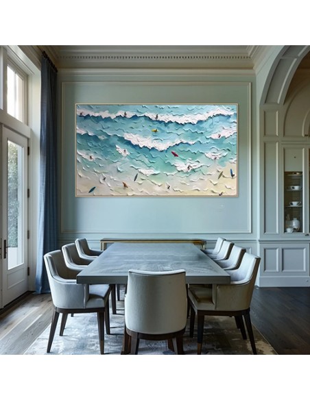 Surfers on Sea Wave Abstract Painting in Design