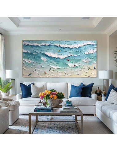 Surfers on Sea Wave Abstract Painting in Living Room