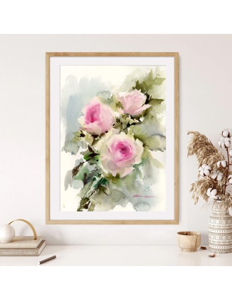 Pink Flowers Abstract Wall Art in Bedroom